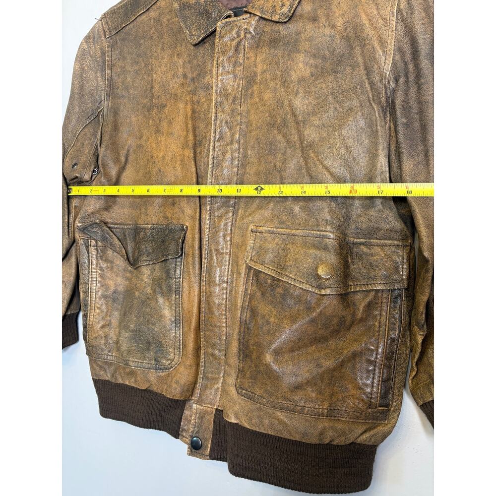 VTG Saks Fifth Avenue Leather Bomber Jacket Brown Size 20 Full Zip Pilot Flight - Picture 4 of 5